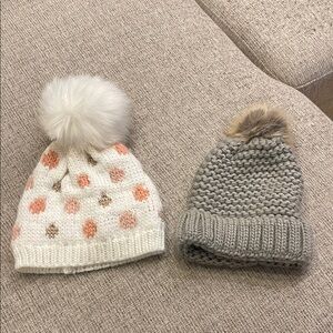 LC Lauren Conrad White and Gray Knit Pom-Pom Hats